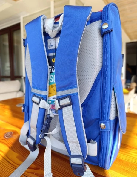 Hello Dragon Okul Çantası Omurga Koruyucu Kırmızı Mavi - Resim 4