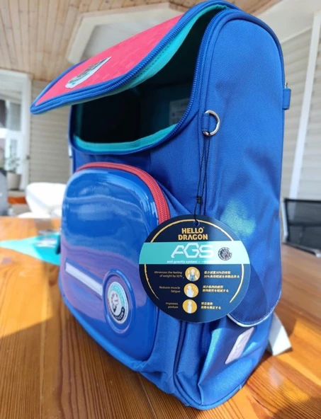 Hello Dragon Okul Çantası Omurga Koruyucu Kırmızı Mavi - Resim 3
