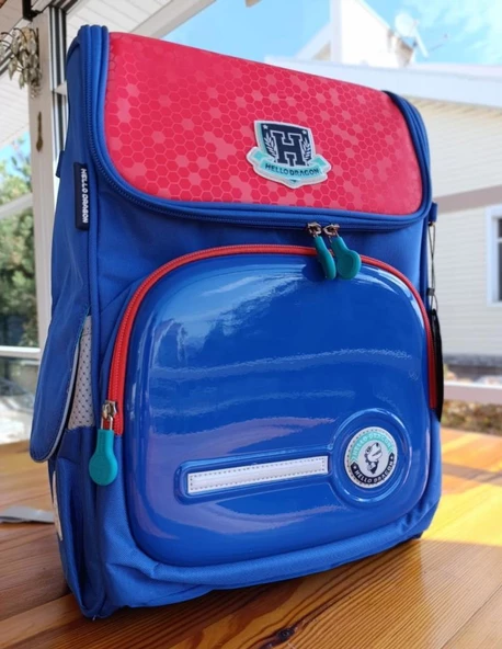 Hello Dragon Okul Çantası Omurga Koruyucu Kırmızı Mavi ürün görseli