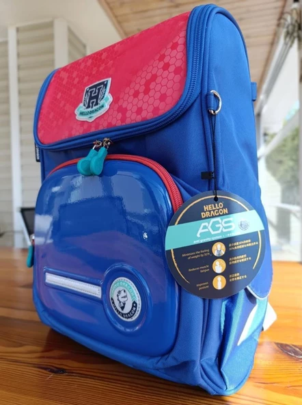 Hello Dragon Okul Çantası Omurga Koruyucu Kırmızı Mavi - Resim 2