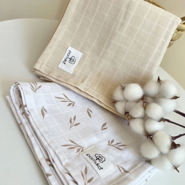 Pamuka 2'li Müslin Battaniye Yaprak-Bej ürün görseli