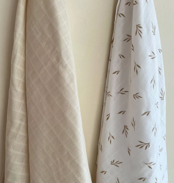 Pamuka 2'li Müslin Battaniye Yaprak-Bej - Resim 3