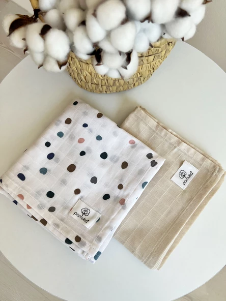 Pamuka 2'li Müslin Battaniye Puantiye-Bej - 4