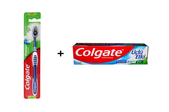 Colgate Üçlü Etki Diş Macunu 50 Ml + Colgate Premier Clean Orta Diş Fırçası-(2'li Set)