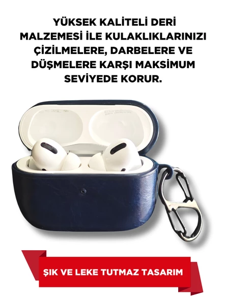 Pro Ve Pro 2 Nesil Premium Deri Görünümlü Kulaklık  Kılıfı Estetik Koruyucu  Lacivert - 2