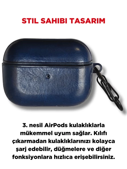 Pro Ve Pro 2 Nesil Premium Deri Görünümlü Kulaklık  Kılıfı Estetik Koruyucu  Lacivert - 3
