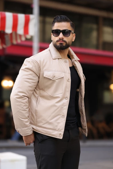 ERKEK GÖĞÜS CEP DETAYLI KIŞLIK DERİ MONT - 12