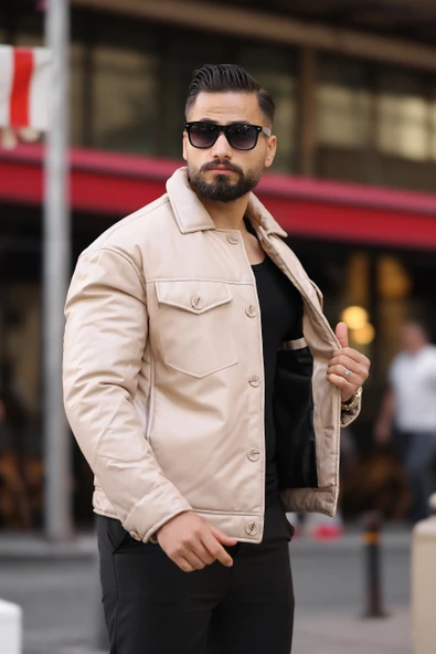 ERKEK GÖĞÜS CEP DETAYLI KIŞLIK DERİ MONT - 11