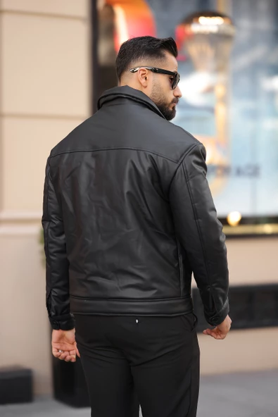 ERKEK GÖĞÜS CEP DETAYLI KIŞLIK DERİ MONT - 4