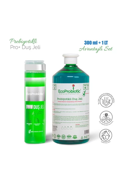 ECOPROBİOTİC Besleyici Nemlendirici Ter Kokusu Önleyici Prebiyotikli Duş Jeli 300 ml 1 lt Set