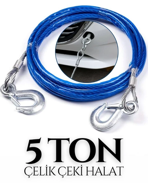 Drs Tuning Oto Çekme Halatı Kancalı 5 Ton İzoleli Çelik Malzeme - 1