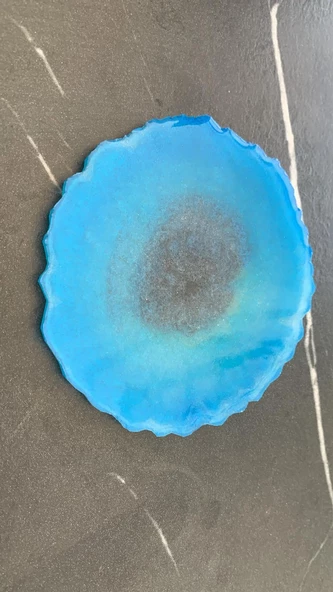 Parlak Deniz Mavi Yeşil Tonlu Siyah Simli Dalgalı Yuvarlak Şekil Epoksi Bardak Altlığı Hediyelik - 2