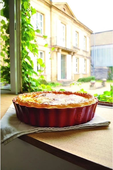 Emile Henry Tart-Börek-Flan Kabı Yuvarlak 28 cm Kırmızı/Burgundy - 2
