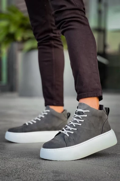 LE10 Bağcıklı Erkek Yüksek Beyaz Taban Antrasit Spor Bot - Resim 2