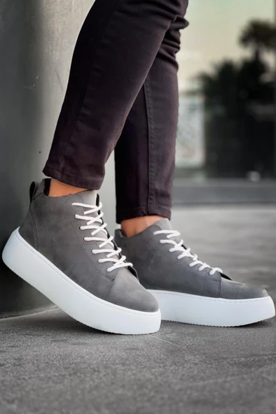 LE10 Bağcıklı Erkek Yüksek Beyaz Taban Antrasit Spor Bot ürün görseli