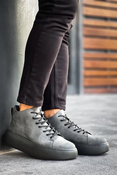 LE10 Bağcıklı Erkek Yüksek Siyah Taban Antrasit Spor Bot - Resim 4