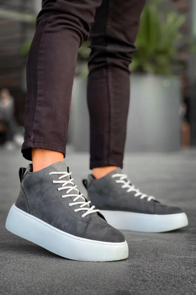 LE10 Bağcıklı Erkek Yüksek Beyaz Taban Antrasit Spor Bot - Resim 3