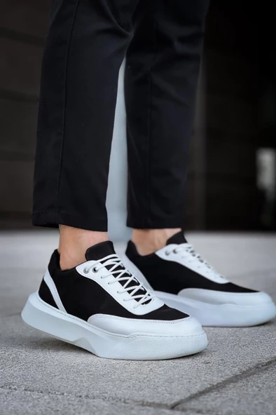 BA0354 Günlük  Bağcıklı Erkek Yüksek Beyaz Parçalı Beyaz Taban Spor Ayakkabı ürün görseli