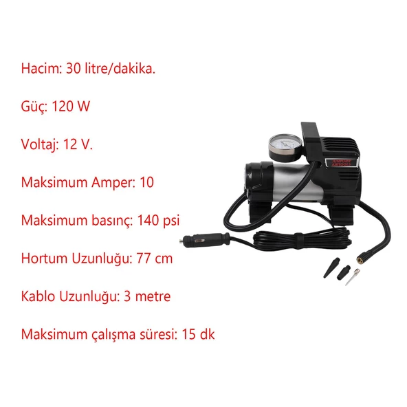 Araç Tipi Çakmaklık Metal Hava Kompresörü Araba Otomobil Oto Bisiklet Teker Lastik Top Şişirme 12 V - 4