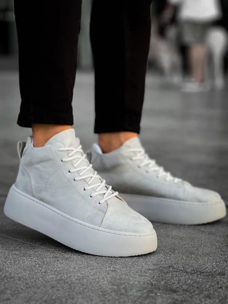 LE10 Bağcıklı Erkek Yüksek Taban İthal Gri Süet Spor Bot - 3