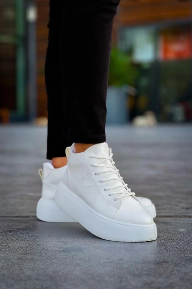 LE10 Bağcıklı Erkek Yüksek Taban Beyaz Spor Bot - 5