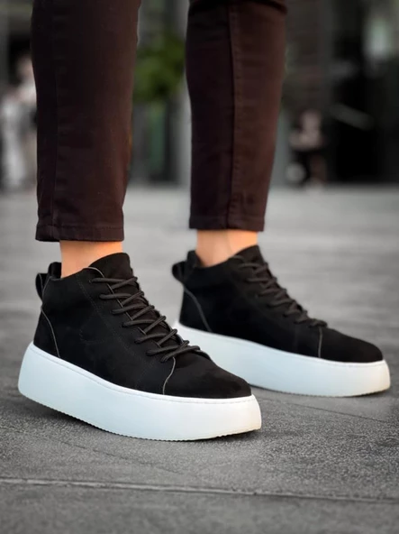 LE10 Bağcıklı Erkek Yüksek Taban İthal Süet Siyah Spor Bot - 4