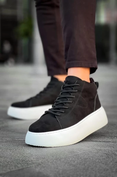 LE10 Bağcıklı Erkek Yüksek Taban İthal Süet Siyah Spor Bot - 2