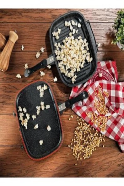 Schafer Kare Double Grıll Pan 34 Cm Kare Çift Taraflı Tava 2 Parça Siyah - 3