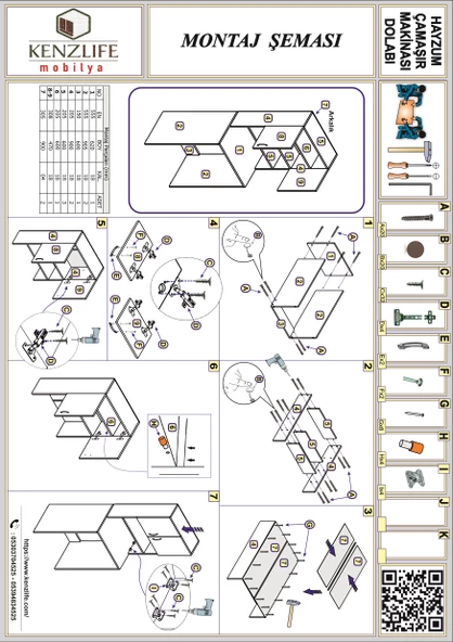 Kenzlife çamaşır makinesi dolabı hayzum byz 180*066*55 banyo kiler çift kapaklı arkalıklı + tekli duvar rafı hediyeli - 2