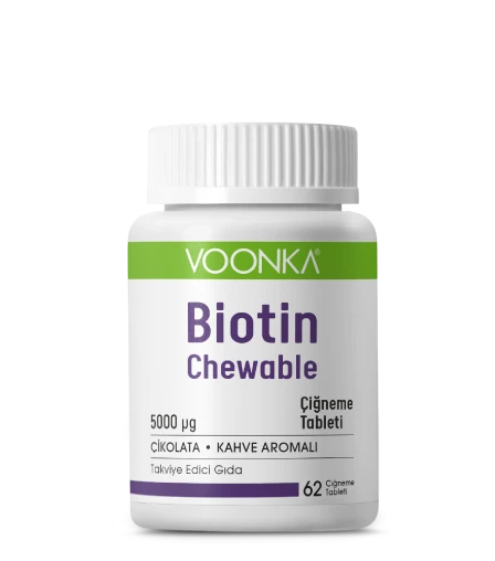 VOONKA BİOTİN CHEWABLE 5000 MCG-VİTAMİN B7 İÇEREN ÇİKOLATA KAHVE AROMALI TAKVİYE EDİCİ GIDA 62 TB