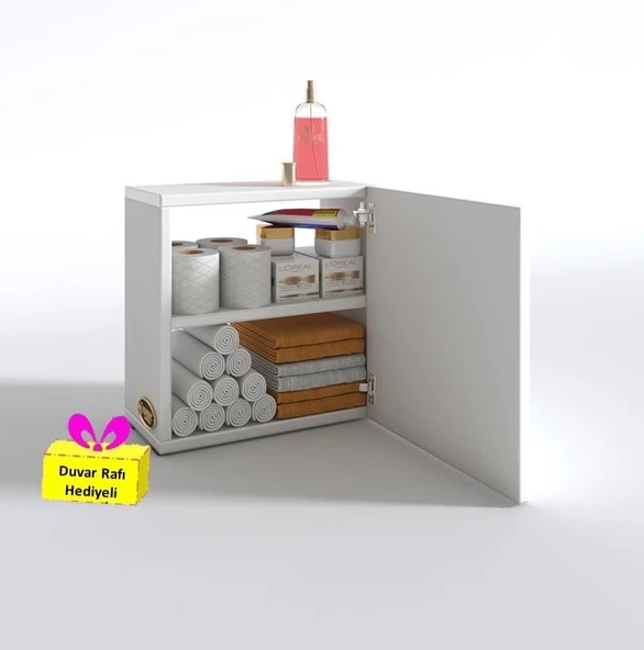 Kenzlife banyo ecza dolabı susanin byz 39*39*20 mutfak komodin (m) arkalıksız + tekli duvar rafı hediyeli ürün görseli