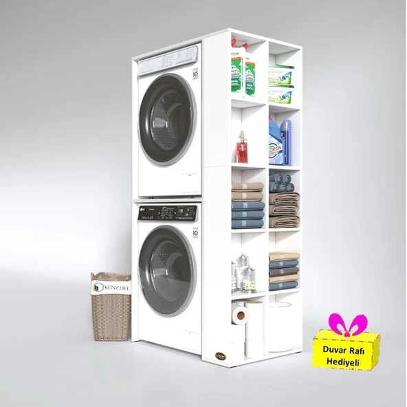 Kenzlife çamaşır-kurutma makinesi dolabı bolodenka byz 180*090*60 banyo arkalıksız + tekli duvar rafı hediyeli