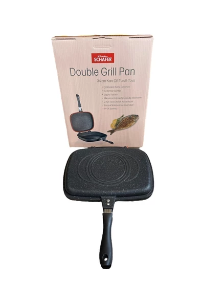 Schafer Kare Double Grıll Pan 34 Cm Kare Çift Taraflı Tava 2 Parça Siyah - 4