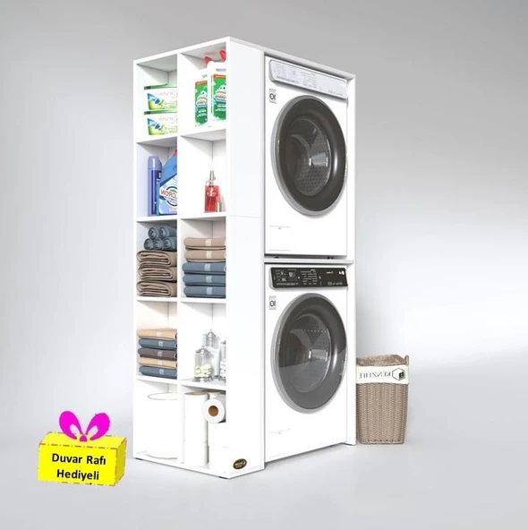 Kenzlife çamaşır-kurutma makinesi dolabı bolodenka sol byz 180*090*60 banyo arkalıksız + tekli duvar rafı hediyeli ürün görseli