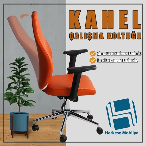 Kahel Deri Çalışma Koltuğu Ofis Koltuğu - 2