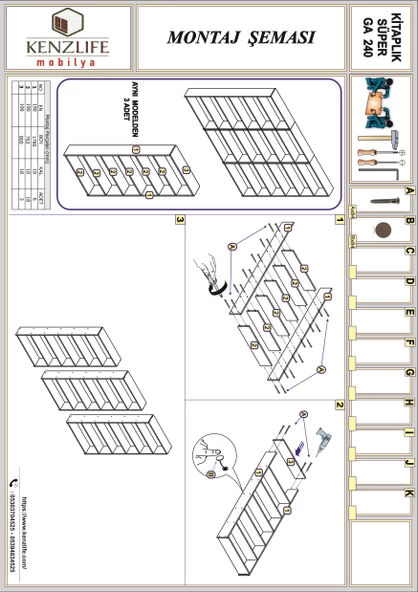 Kenzlife kitaplık süper ga 180*240*19 byz 6 katlı 3 bölme çift bölme opsiyonlu ofis mutfak banyo dolabı arkalıksız+Tekli Duvar Rafı Hediye - Resim 2
