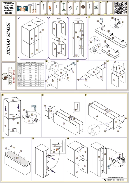 Kenzlife çamaşır-kurutma makinesi dolabı kapaklı yaromira sol byz 180*120*60 banyo arkalıksız + tekli duvar rafı hediyeli - Resim 2