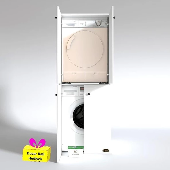Kenzlife çamaşır-kurutma makinesi dolabı kapaklı jelena byz 180*70*60 banyo çift katlı arkalıksız + tekli duvar rafı hediyeli ürün görseli