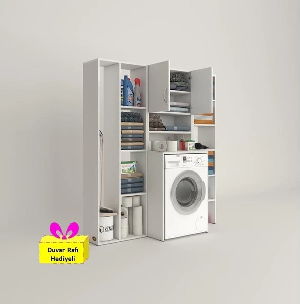 Kenzlife çamaşır makinesi dolabı hayzummega byz 180*156*55 banyo kiler çift kapaklı arkalıklı + tekli duvar rafı hediyeli ürün görseli