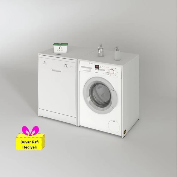 Kenzlife çamaşır&kurutma&bulaşık makinesi dolabı naumkare byz 90*140*60 arkalıksız + tekli duvar rafı hediyeli