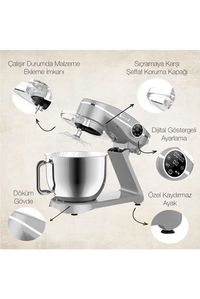 Schafer 1000 ml ve üzeri Neocast Döküm Stand Mikser - Gümüş 2 Yıl Gümüş 50 Hz / 60 Hz İthalatçı Garantili 6 - Resim 4