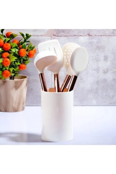 Kosova Kaşıklıklı Servis Takımı Seti 5 Parça Kepçe Kevgir Seti Krem - Resim 2