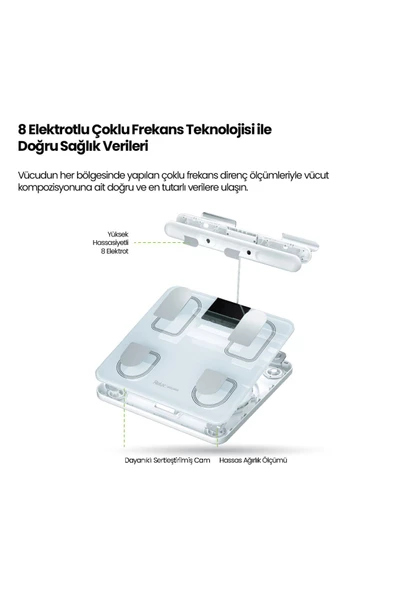 Relux RBS6000 Akıllı Vücut Analiz Tartısı ,Bebek  Evcil Hayvan Atlet Modu, 8 Elektrot BIA Teknolojisi, Yağ, Sıvı, Kas, Kilo Ölçer - 6