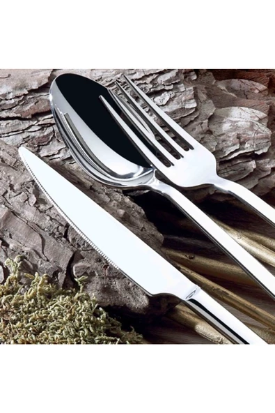 ERGENÇLER Sade Çubuk Model 72 Parça 12 Kişilik Kutulu Çatal Kaşık Bıçak Takımı - 3