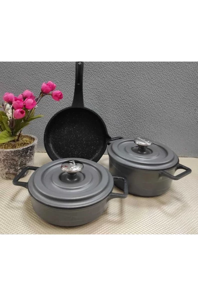 OMS PASLANMAZ Oms Jr.mini Döküm 5 Parça Tencere Tava Seti 14cm