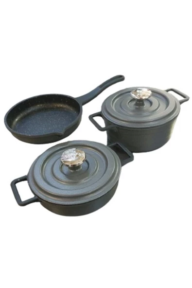 OMS PASLANMAZ Oms Jr.mini Döküm 5 Parça Tencere Tava Seti 14cm - Resim 2