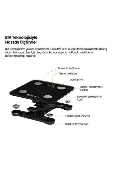 Relux Rbs2000 Wellness Akıllı Vücut Analiz Tartısı – Yağ, Kas, Sıvı Ölçer, 4 Elektrot, Bluetooth - 4