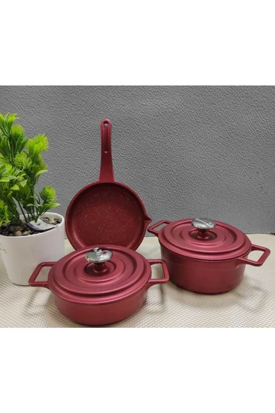 OMS PASLANMAZ Oms Jr.mini Döküm 5 Parça Tencere Tava Seti 14cm