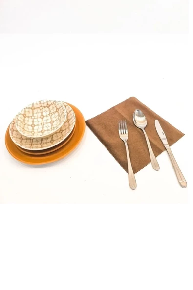 ERGENÇLER Tulü Porselen Kızıl Kahve Kombin 24 Parça Porselen Yemek Takımı - 2