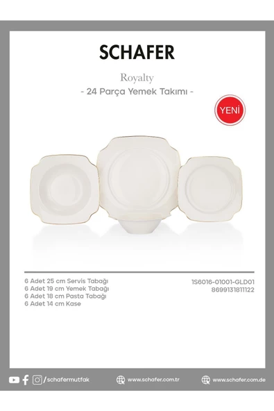 Schafer Royalty Lüx 24 Parça Yemek Takımı Altın Yaldızlı - 2